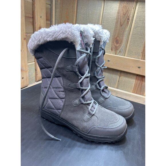 Columbia Womens Waterproof Winter Boots Size 10 WIDE Gray Faux Fur Lined Lace-Up - Picture 1 of 11